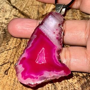 Pink Drusy Agate Pendant 2 1/2"